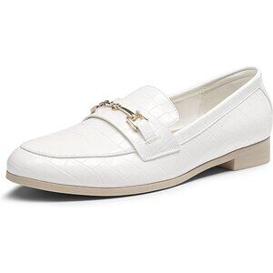 Dream Pairs Women's White-stone Faux Leather Comfortable Flats Penny Loafers